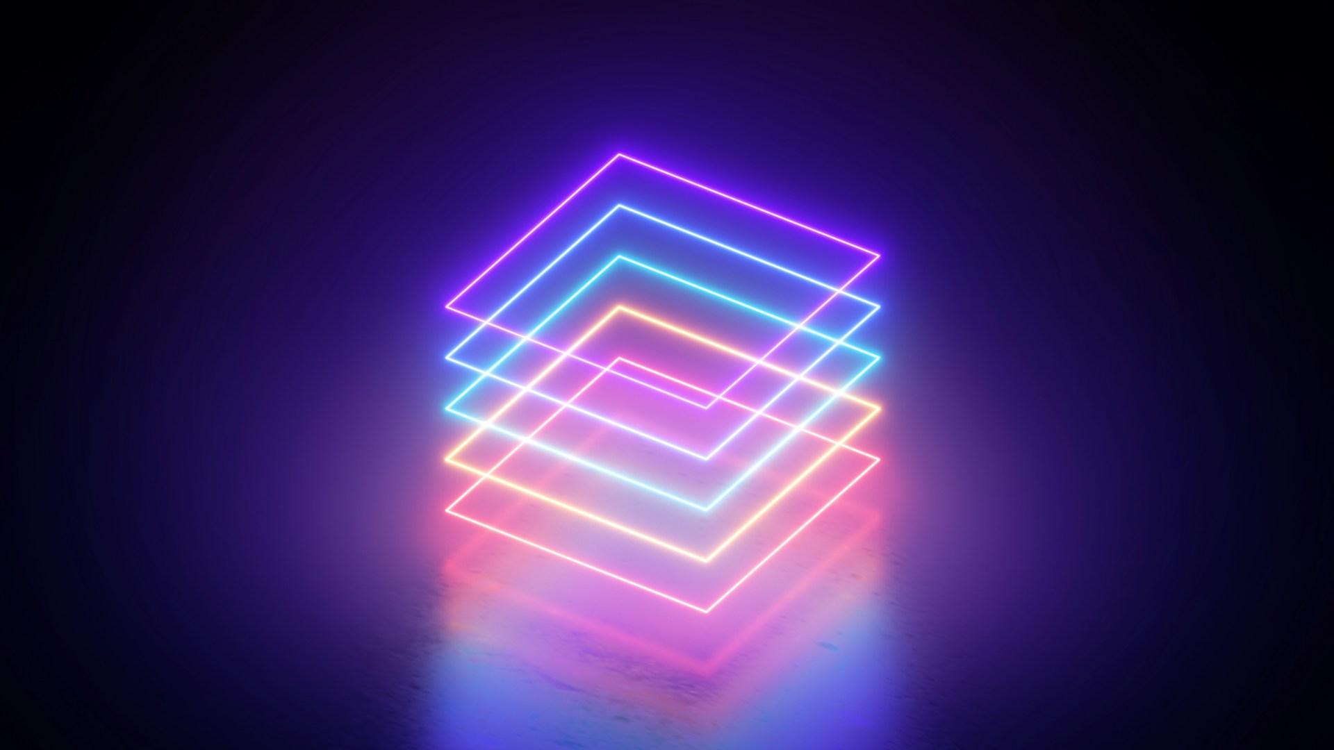 3D render abstract geometric background with neon squares