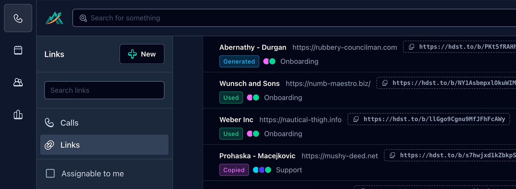 Screenshot of list of scheduling links