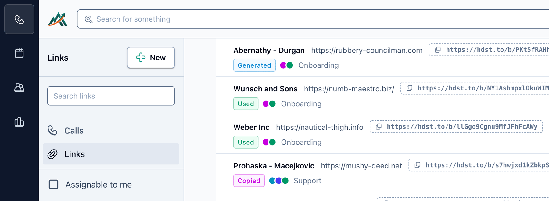 Screenshot of list of scheduling links