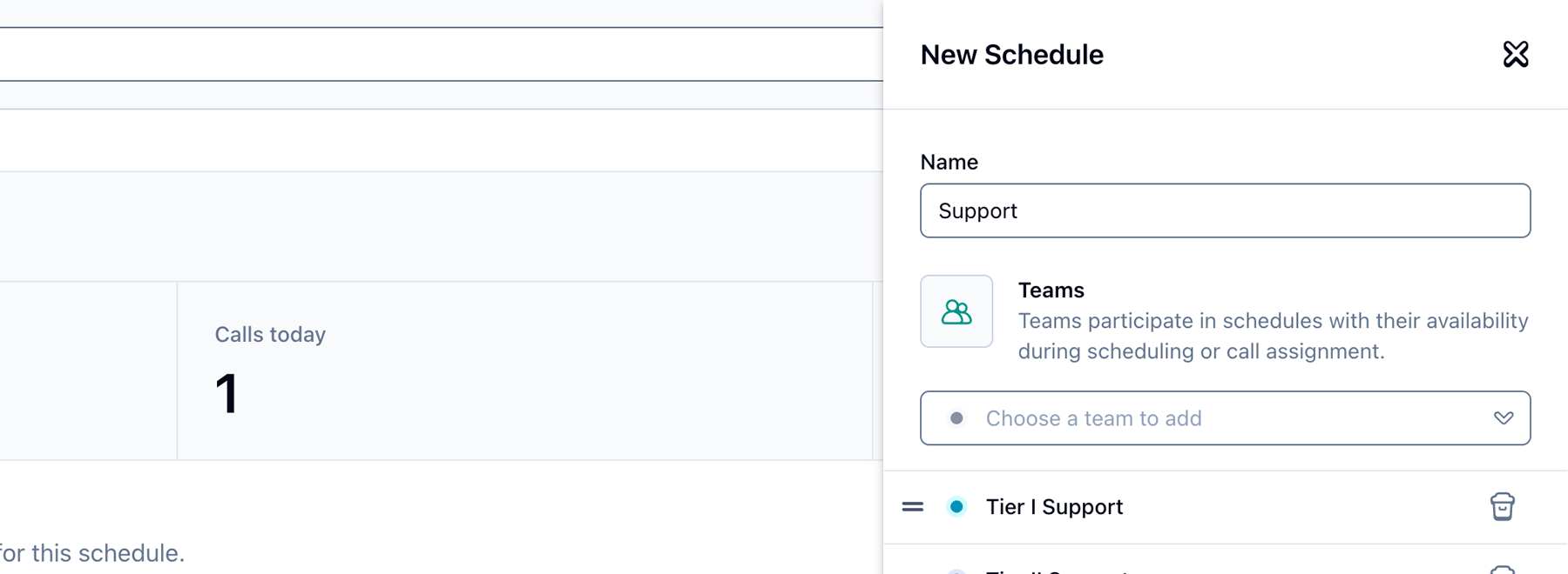 Screenshot of new schedule with teams