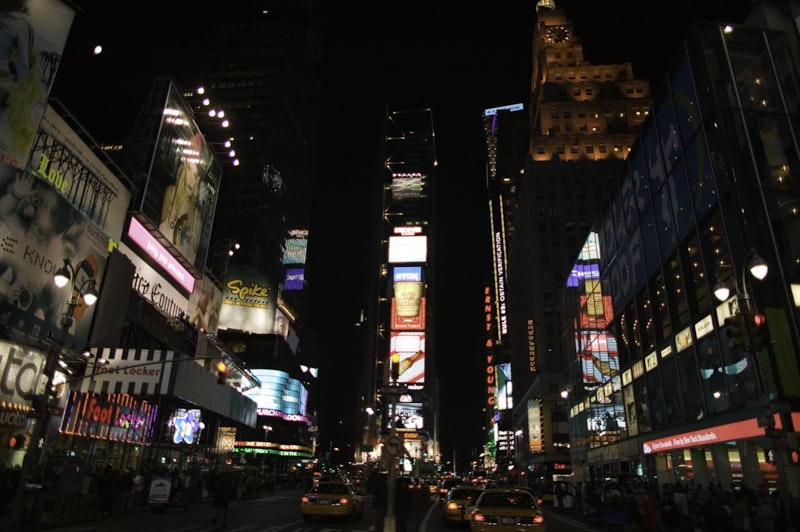 City street with traffic at night