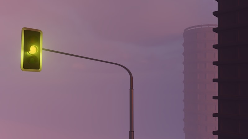 Traffic light with yellow light illuminated
